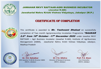 Jawahar RKVY Raftaar - Agri Business Incubator