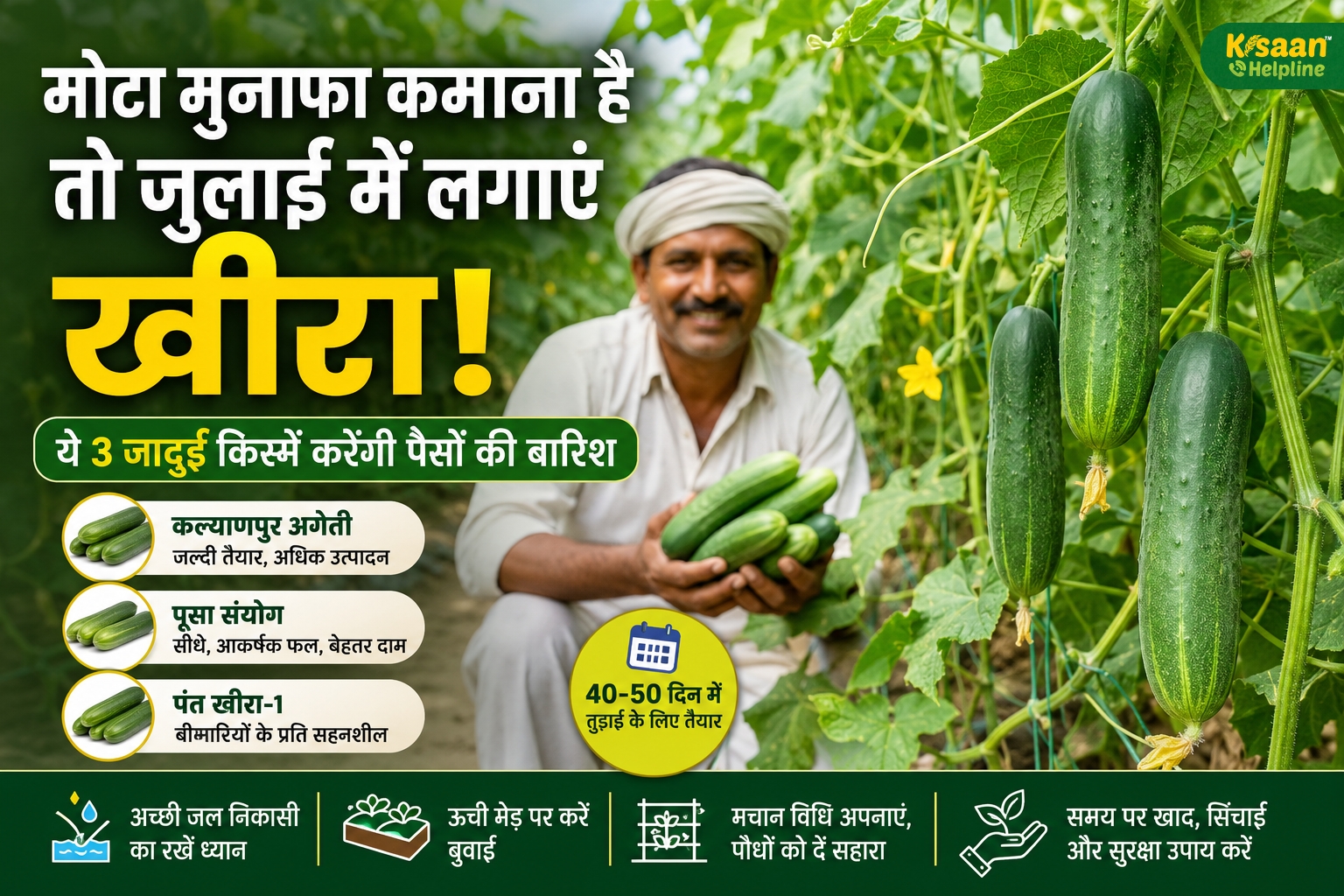 अगर आप कम लागत और कम समय में अच्छा-खासा मुनाफ़ा कमाना चाहते हैं, तो जुलाई महीने में खीरे की खेती करना आपके लिए सुनहरा मौका है।